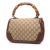 Gucci B Gucci Brown Beige Canvas Fabric Medium GG New Bamboo Top Handle Bag Italy