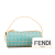 Fendi AB Fendi Brown Beige with Blue Turquoise Canvas Fabric Zucchino Barrel Pochette Italy