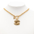 Chanel B Chanel Gold Gold Plated Metal Quilted CC Pendant Necklace France