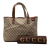 Gucci AB Gucci Brown Beige Coated Canvas Fabric Medium GG Supreme Web Loop Tote Italy