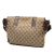 Gucci B Gucci Brown Beige Canvas Fabric GG Messenger Bag Italy