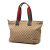 Gucci B Gucci Brown Beige Canvas Fabric GG Web Tote Italy