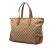 Gucci B Gucci Brown Beige Canvas Fabric GG Web Tote Italy