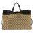 Gucci B Gucci Brown Beige Canvas Fabric GG Tote Italy