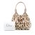 Christian Dior B Dior Brown Beige Canvas Fabric Leopard Print Saint Tropez Tote Italy