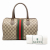 Gucci B Gucci Brown Coated Canvas Fabric GG Supreme Web Boston Bag Italy