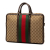 Gucci B Gucci Brown Beige Canvas Fabric GG Web Briefcase Italy