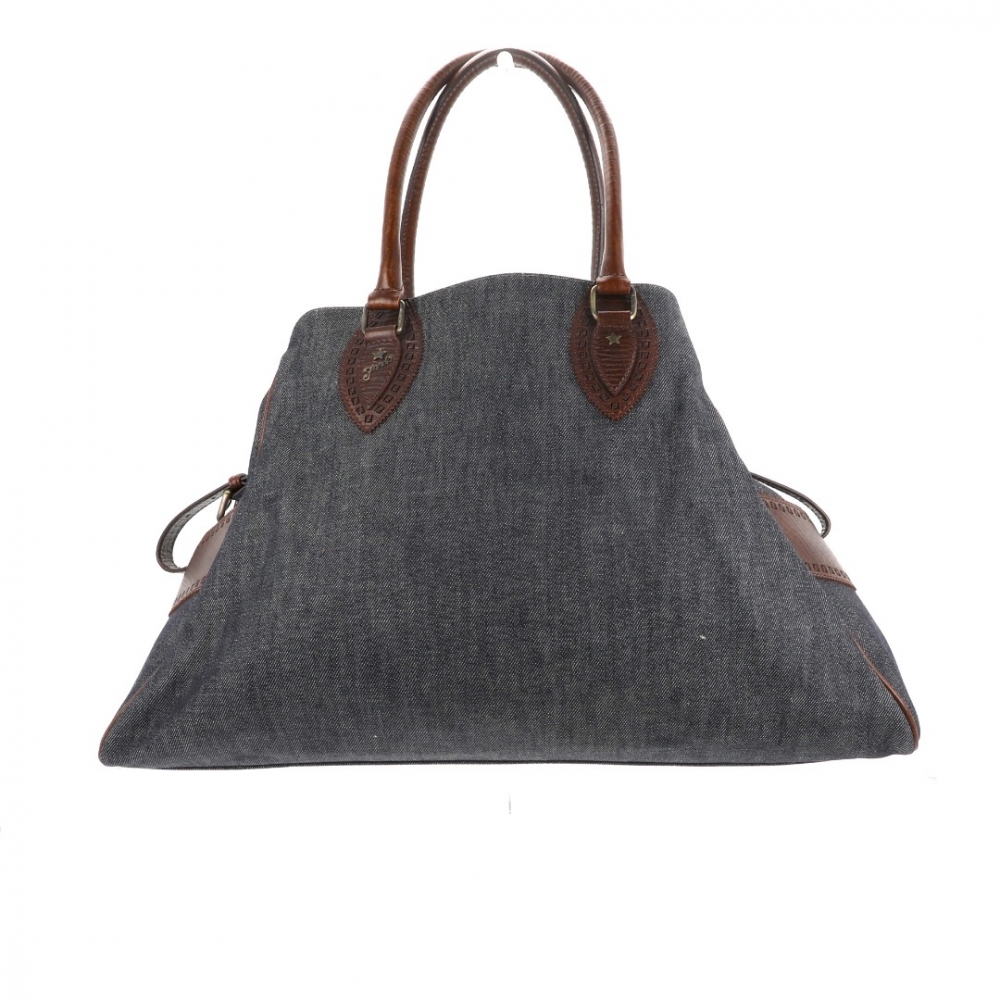Fendi Sac à bandoulière en denim bleu, détails en cuir Palmellato marron