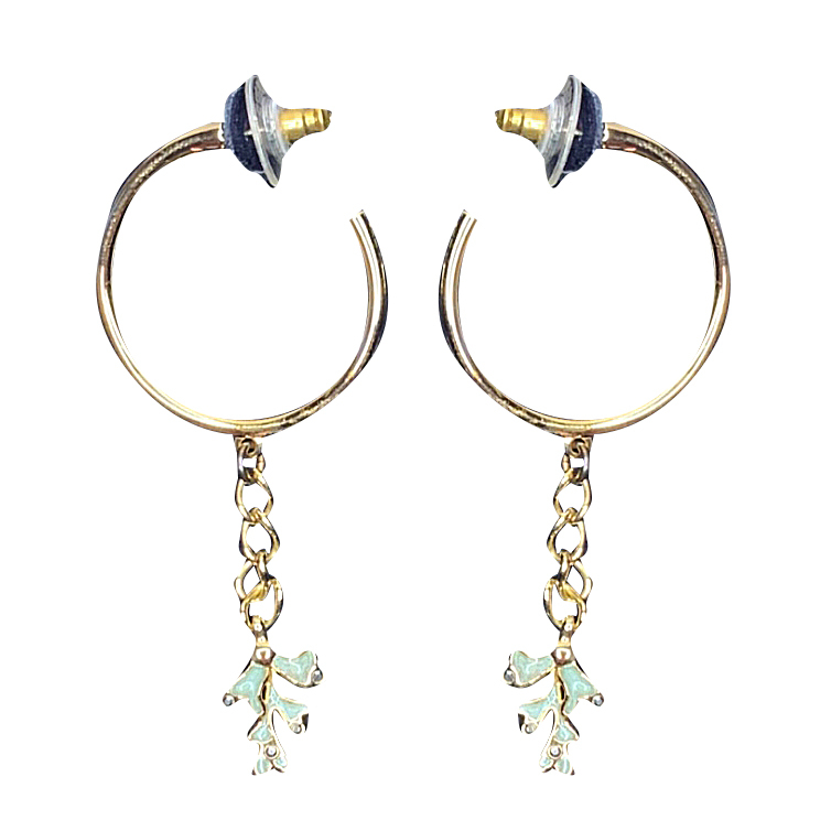 Swarovski Green Coral Gold Plated hoop pierced earrings