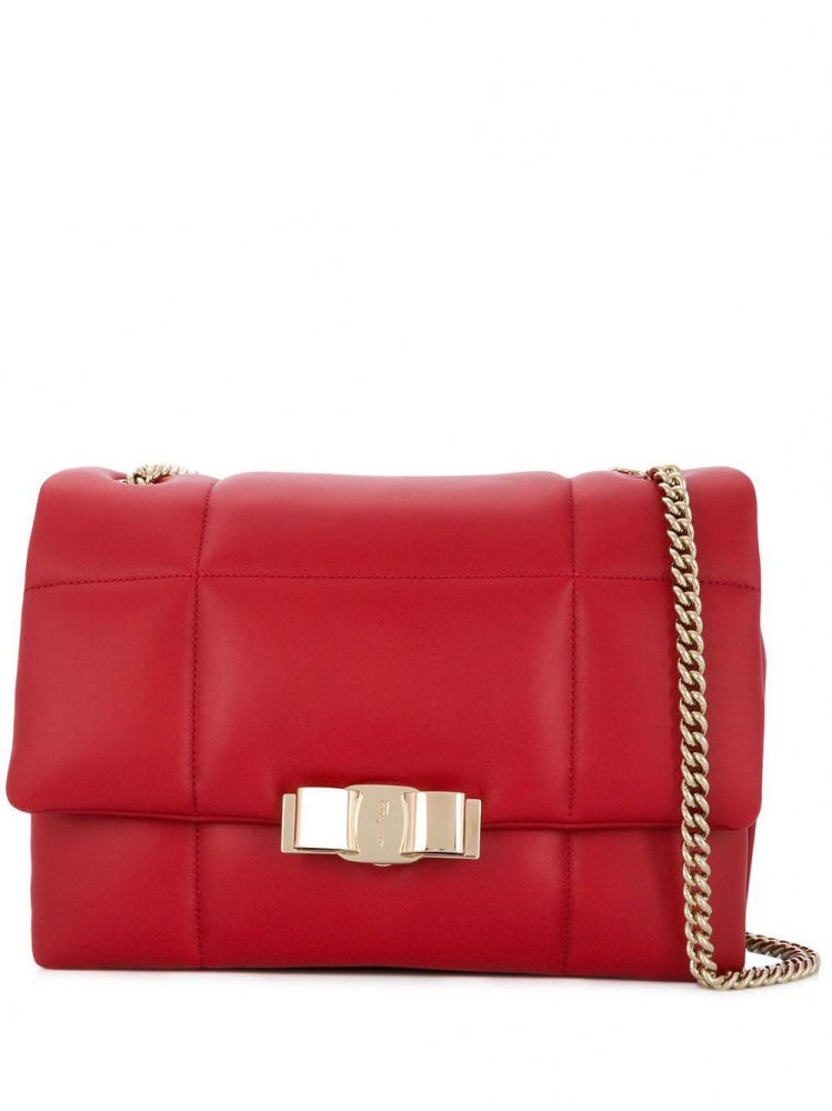 Salvatore Ferragamo A Ferragamo Red with Gold Leather Quilted Chain Shoulder Bag ITALY