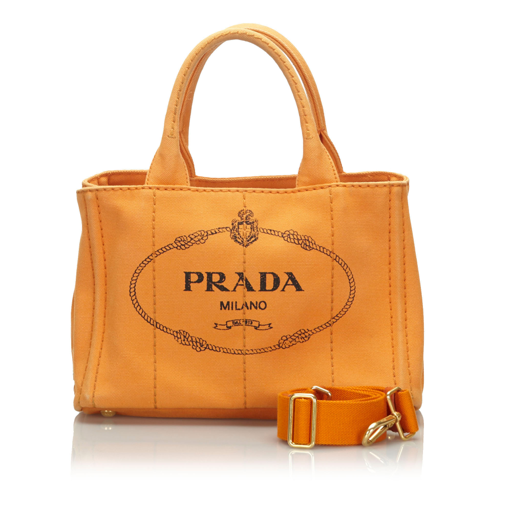 Prada AB Prada Orange Canvas Fabric Canapa Satchel Italy