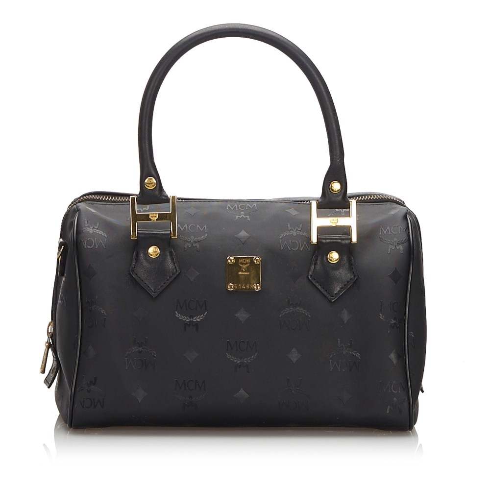 B MCM Black Nylon Fabric Visetos Boston Bag Germany MCM