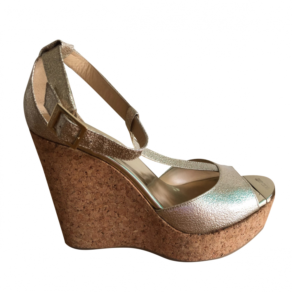 Jimmy Choo Pela Glitter T-Strap Wedge Sandal