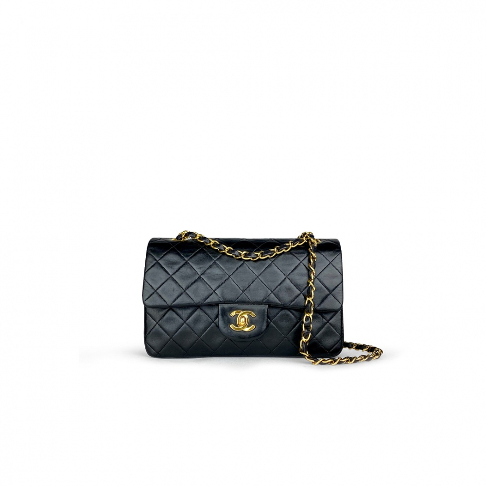 Chanel Classic Double Flap Quilted Caviar Gold-tone Small Black in
