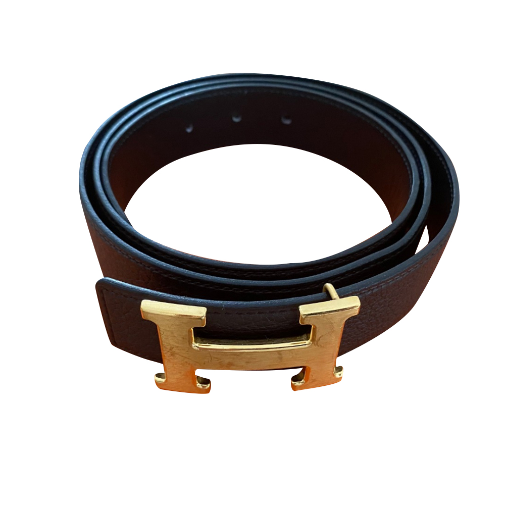 Hermès H Belt black / chocolate with buckle in gold matt
