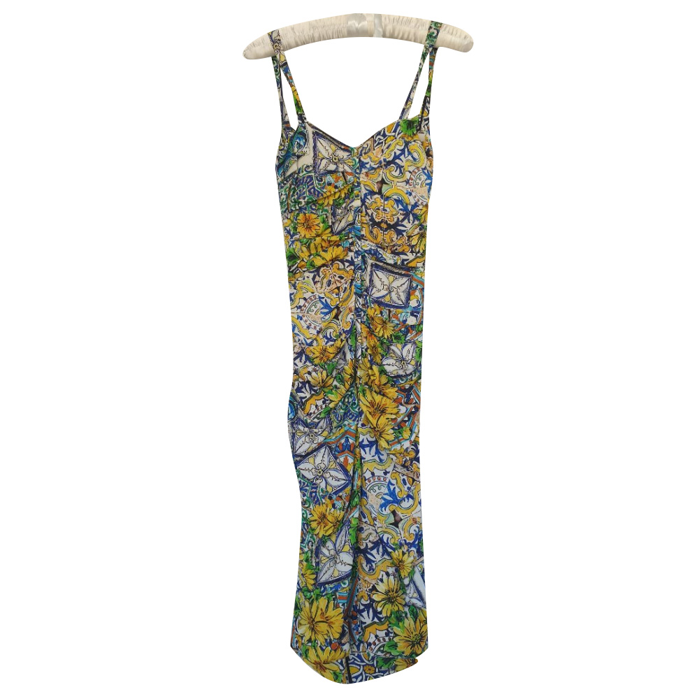 Dolce & Gabbana Mittellanges Kleid aus Seidencharmeuse-Strech mit Blumendruck