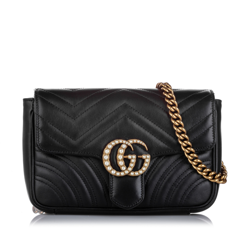 AB Gucci Black Calf Leather GG Marmont Pearl Chain Belt Bag ITALY - Gucci |  MyPrivateDressing