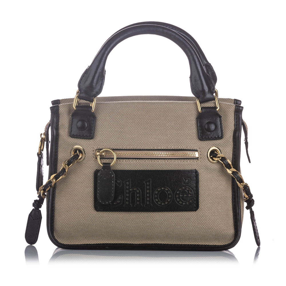 Chloé B Chloe Brown Khaki with Black Canvas Fabric Haley Handbag ROMANIA