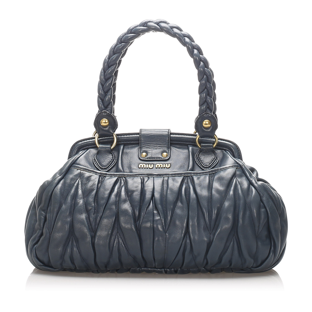 Miu Miu B Miu Miu Blue Calf Leather Coffer Handbag France
