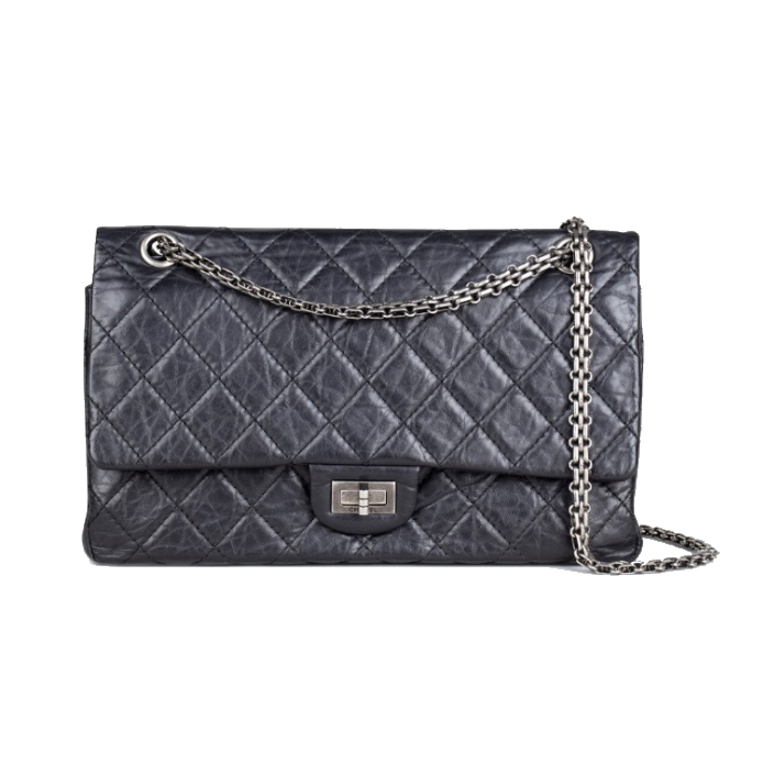 Chanel - a classic double flap bag in charcoal grey jers…