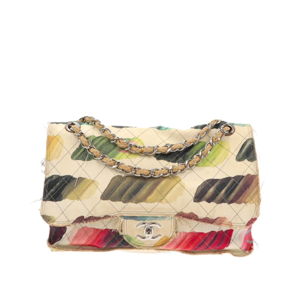 CHANEL, WATERCOLOR PRINTED CANVAS AND LEATHER WITH GOLD-TONE METAL CLASSIC  SHOULDER BAG, Chanel: Handbags and Accessories, 2020