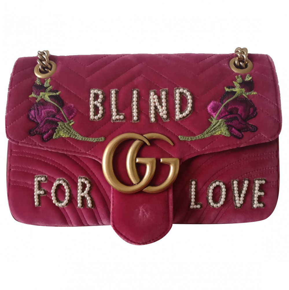 Gucci Sac à bandoulière pour femmes en velours brodé rose Gg Marmont For Love