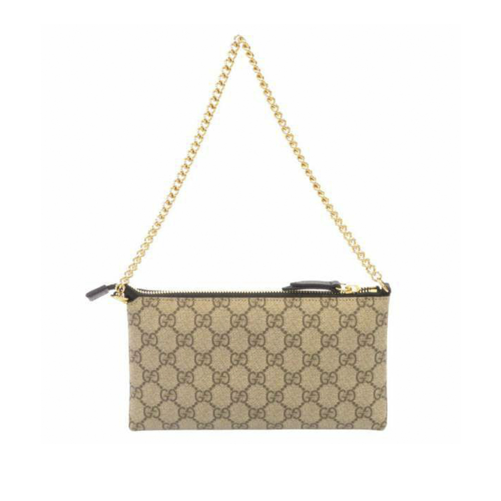 Gucci B Gucci Brown Beige with Black Canvas Fabric GG Supreme Baguette Italy