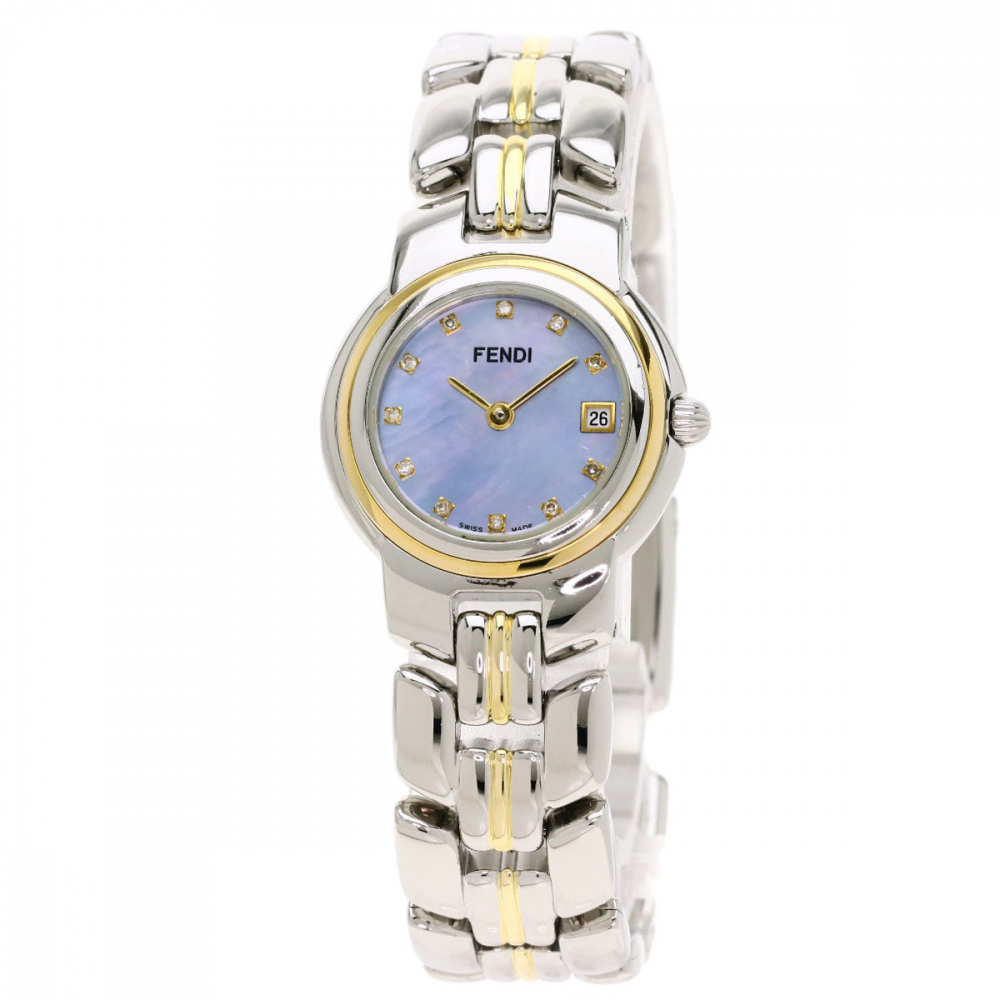Fendi 980L Round Face Watch Stainless Steel Gold Plated Ladies