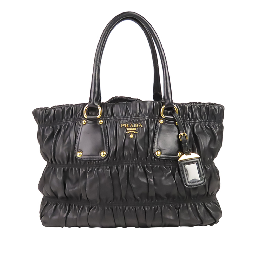 Prada B Prada Black Lambskin Leather Leather Nappa Gaufre Handbag Italy