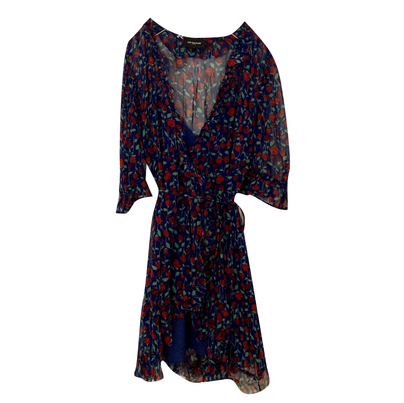 The Kooples Robe bleu cache coeur motif roses rouge