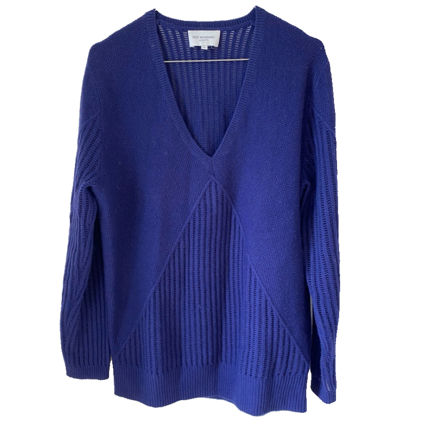 Eric Bompard Pull ample col V cachemire bleu