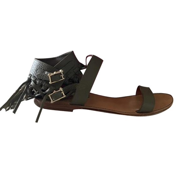 Valentino Garavani Pebble Leather Fringe Ankle Cuff Sandal in Army Green