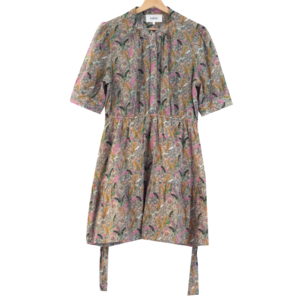 ba&sh Robe Jasmine courte fleurie beige