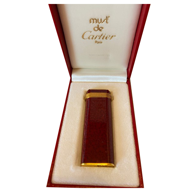 Cartier GOLD PLATED AND RED LACQUER GAS LIGHTER