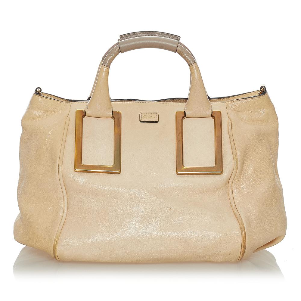 Chloé B Chloe Brown Beige Calf Leather Ethel Satchel France