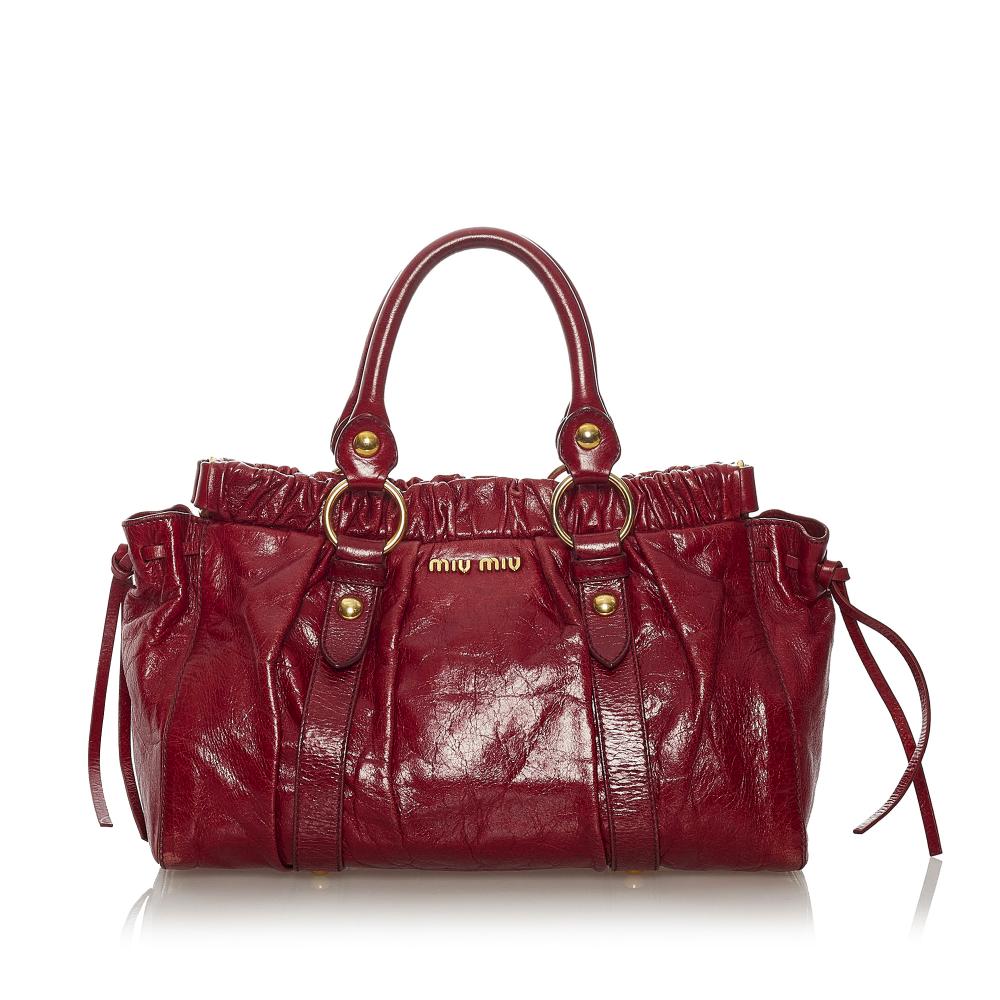 B Miu Miu Red Calf Leather Vitello Shine Satchel France - Miu Miu