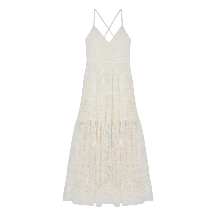 Maje Robe midi en organza brodée Roliana