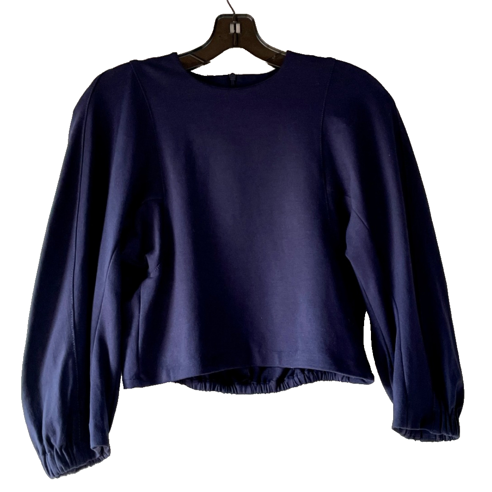 Tibi Modern silhouette:  Tibi's gathered-sleeve relaxed navy top, in a soft viscose blend.