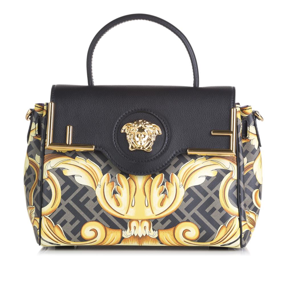 A Versace Black with Gold Calf Leather Medium La Medusa Top Handle Bag  Italy Versace MyPrivateDressing