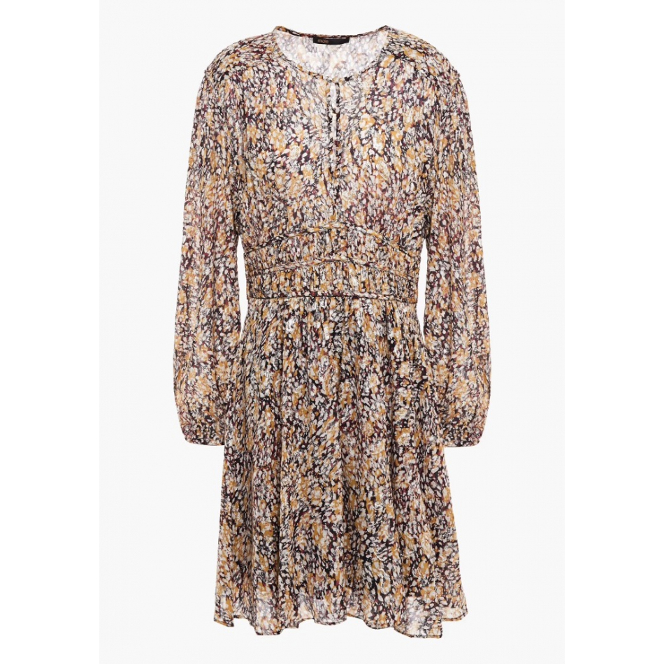 Maje Ribbia Lurex Dress Noir camel corset puff sleeve M medium NWT