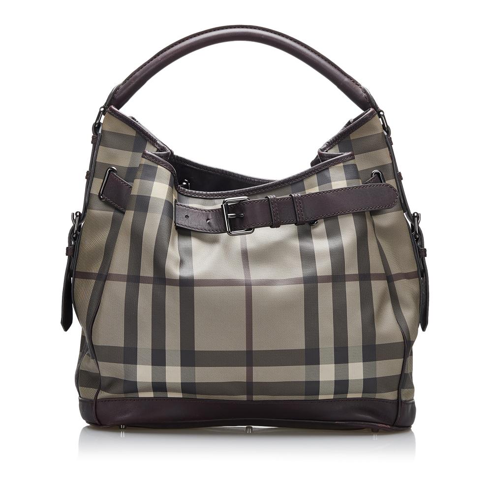 B Burberry Gray PVC Plastic Smoke Check Tote Bag China