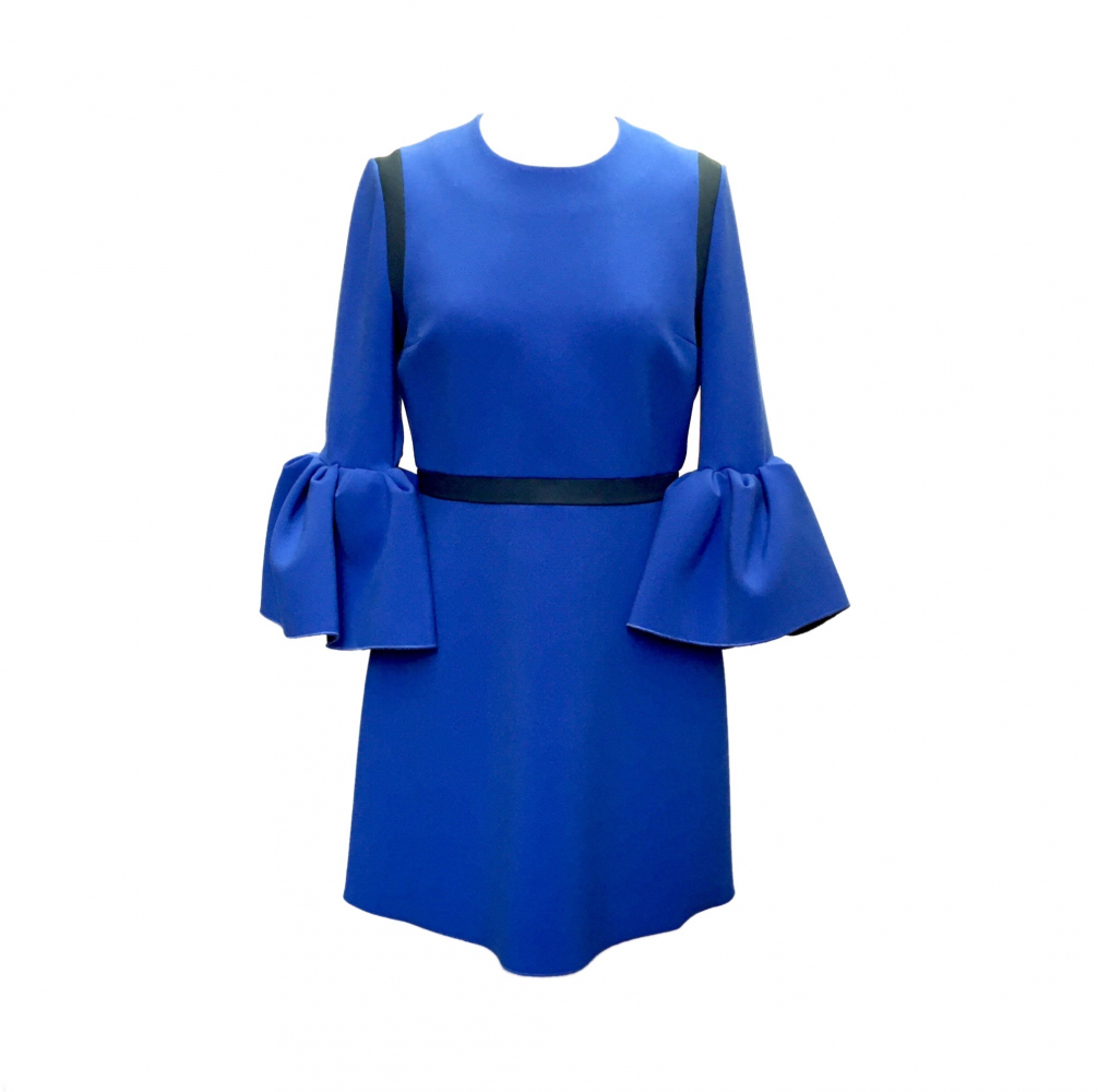 Roksanda dress in electric blue neoprene with frilled sleeve