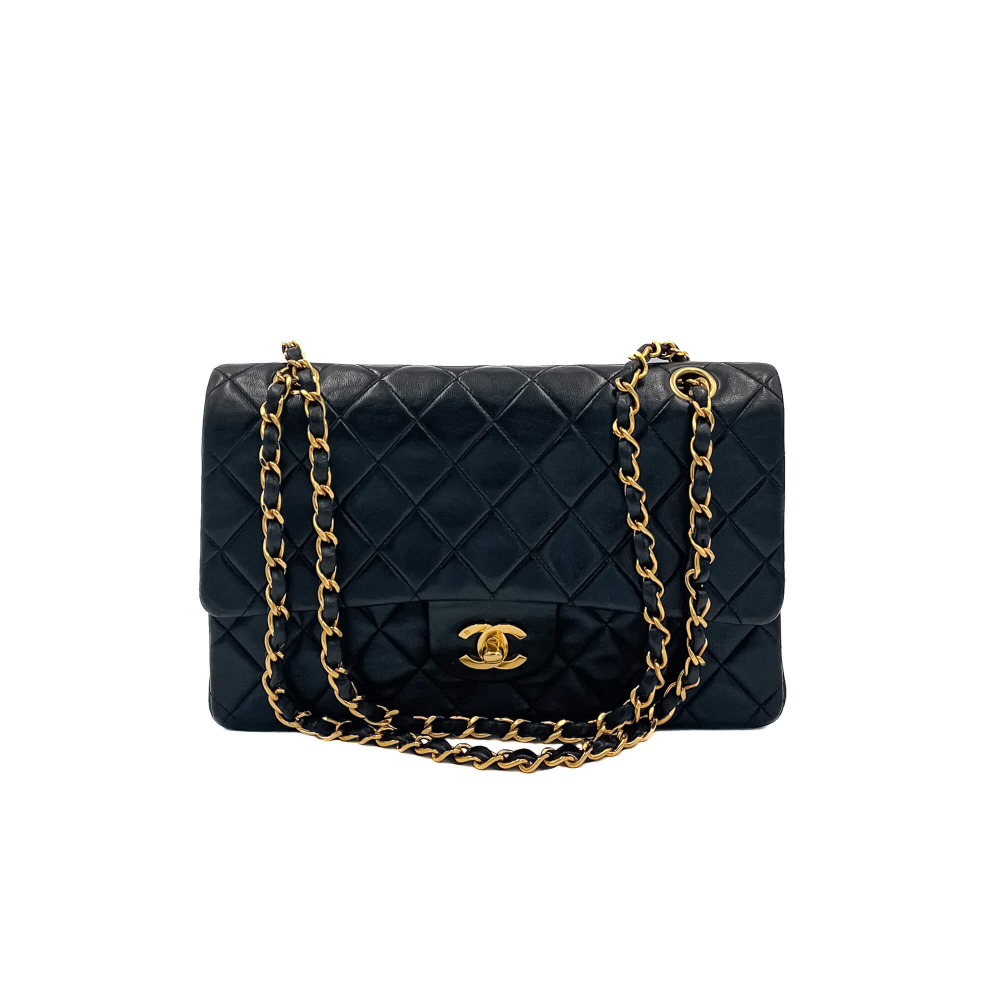 Chanel Classic Double Flap Chain Bag Black Leather Medium