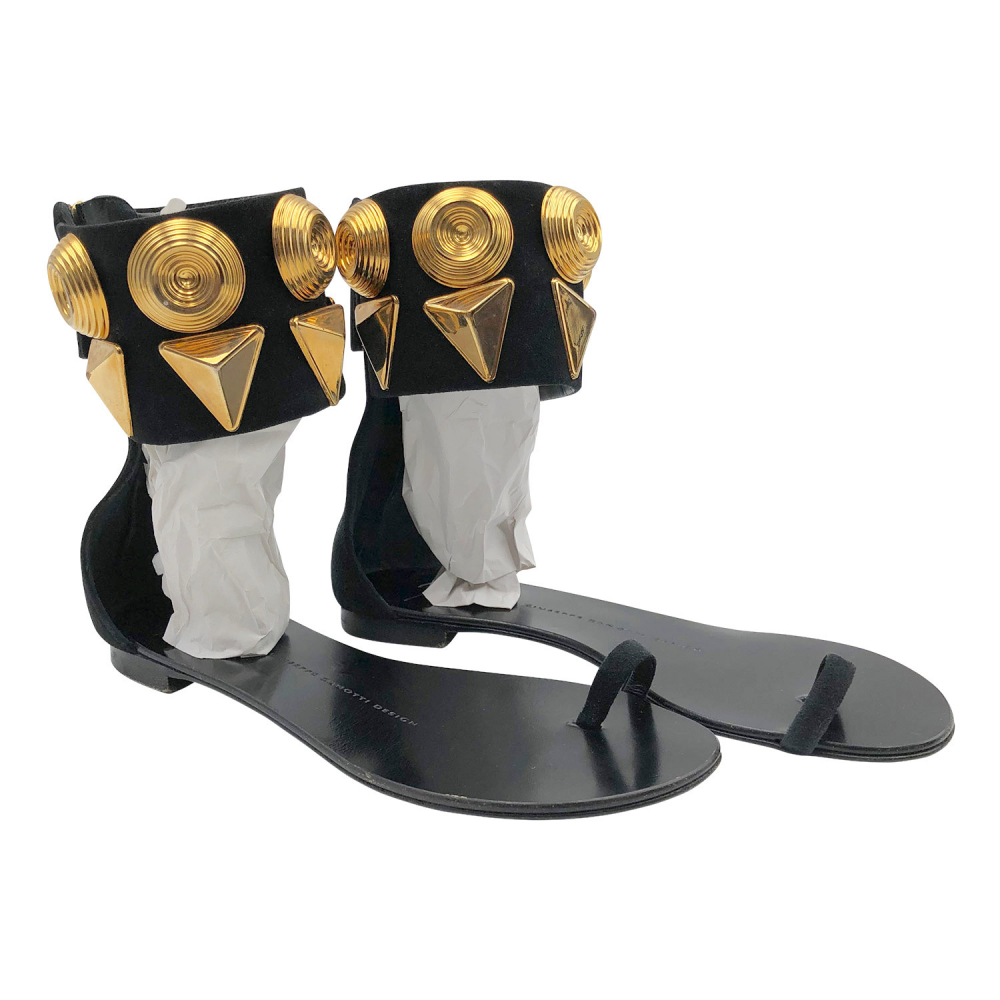 Giuseppe Zanotti sandals in black suede with large gold ankle trim