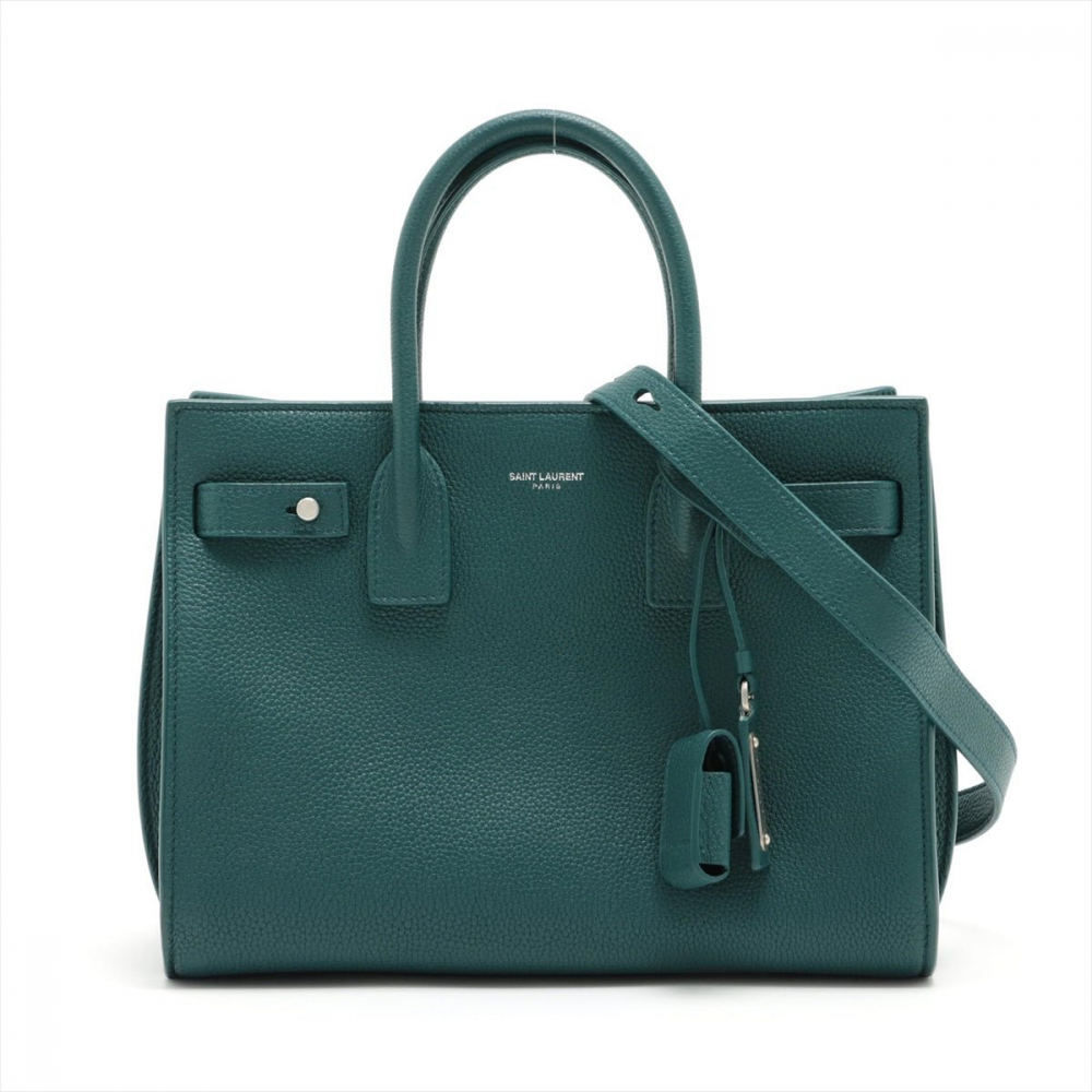 Saint Laurent Sac de Jour Baby Leather Dark Green 2-Way Tote