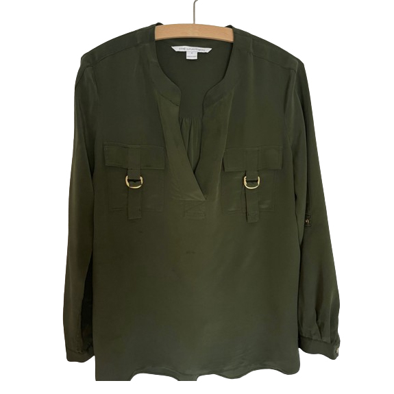 Diane von Furstenberg Danielle olivfarbenes Seidenhemd