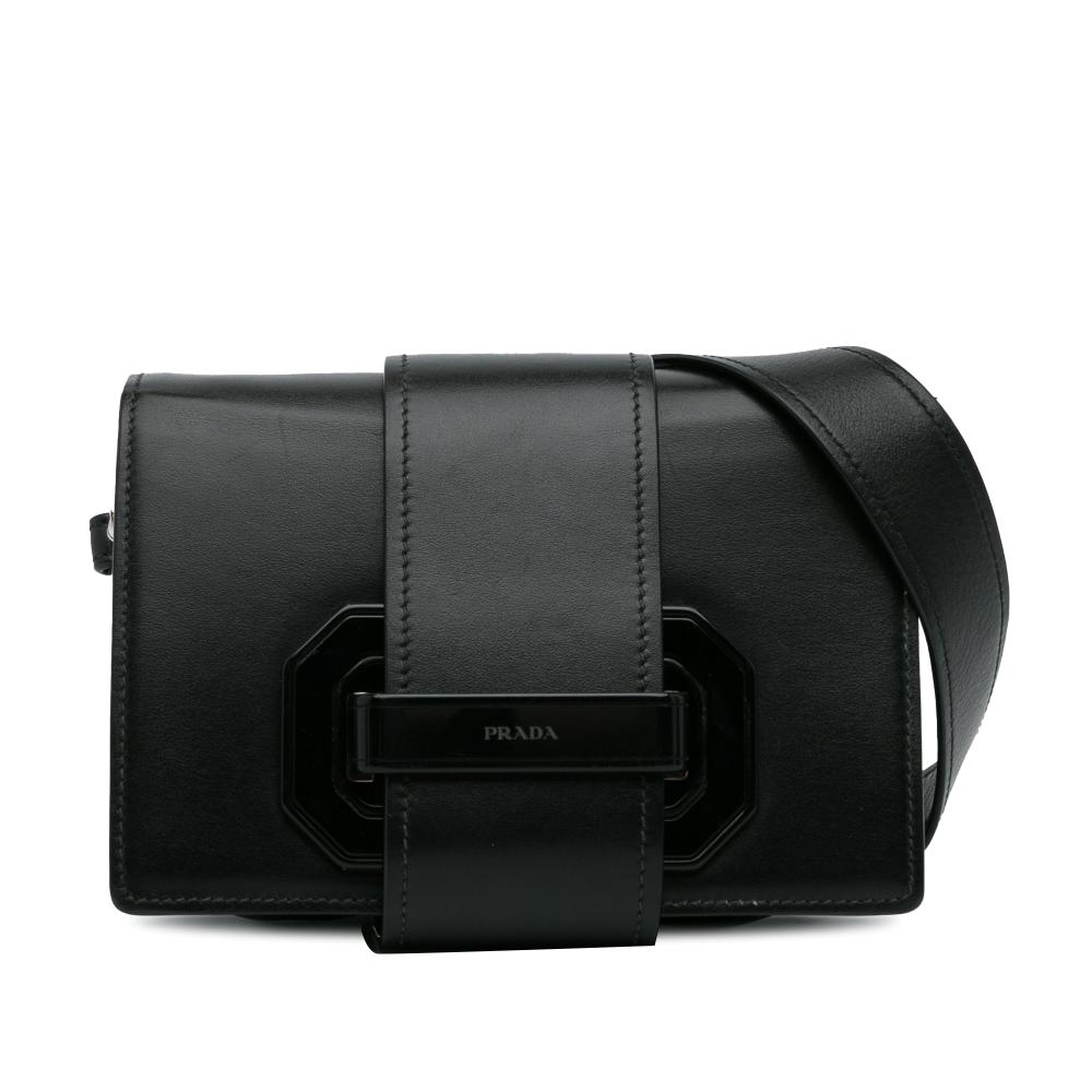 Prada AB Prada Black Calf Leather City Plex Ribbon Bag Italy