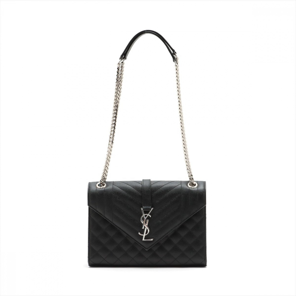 Saint Laurent Envelope Medium Quilted Embossed Leather Shoulde Bag Black