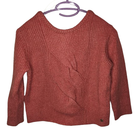 Ikks Fuchsiafarbener rosafarbener Pullover mit Zopfmuster und Knöpfen im Rücken