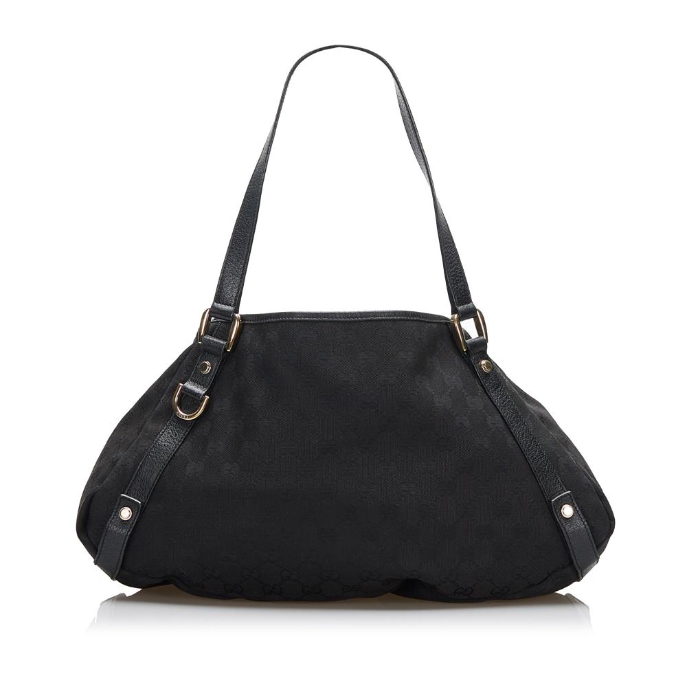 Gucci B Gucci Black Canvas Fabric GG Abbey D-Ring Shoulder Bag Italy